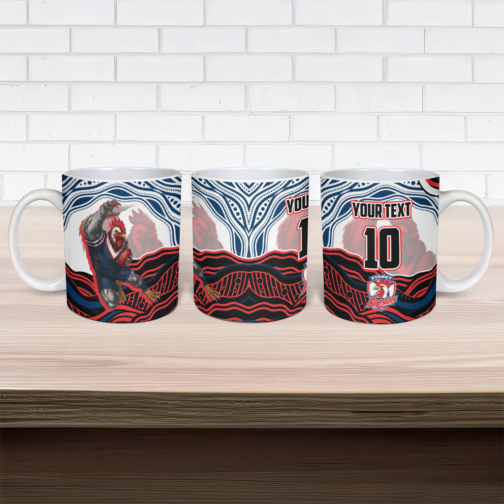 Personalized Sydney Roosters Ceramic Mug Aboriginal Dot Art - Dreamtime Rugby Mascot