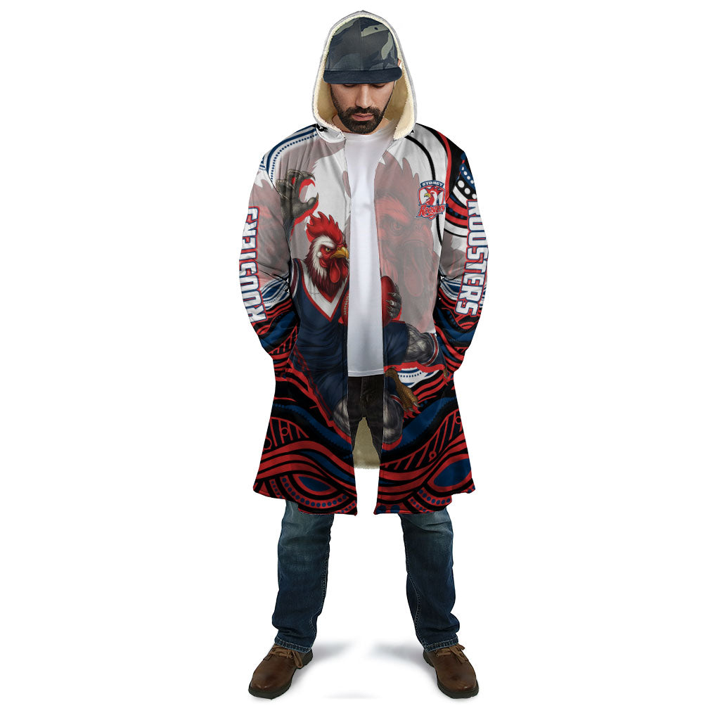 Personalized Sydney Roosters Cloak Aboriginal Dot Art - Dreamtime Rugby Mascot