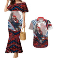 Personalized Sydney Roosters Couples Matching Mermaid Dress and Hawaiian Shirt Aboriginal Dot Art - Dreamtime Rugby Mascot