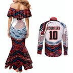 Personalized Sydney Roosters Couples Matching Mermaid Dress and Long Sleeve Button Shirt Aboriginal Dot Art - Dreamtime Rugby Mascot