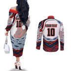 Personalized Sydney Roosters Couples Matching Off The Shoulder Long Sleeve Dress and Long Sleeve Button Shirt Aboriginal Dot Art - Dreamtime Rugby Mascot