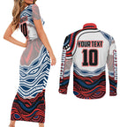 Personalized Sydney Roosters Couples Matching Short Sleeve Bodycon Dress and Long Sleeve Button Shirt Aboriginal Dot Art - Dreamtime Rugby Mascot
