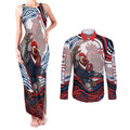 Personalized Sydney Roosters Couples Matching Tank Maxi Dress and Long Sleeve Button Shirt Aboriginal Dot Art - Dreamtime Rugby Mascot