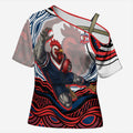 Personalized Sydney Roosters Cross Shoulder Shirt Aboriginal Dot Art - Dreamtime Rugby Mascot