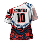 Personalized Sydney Roosters Cross Shoulder Shirt Aboriginal Dot Art - Dreamtime Rugby Mascot