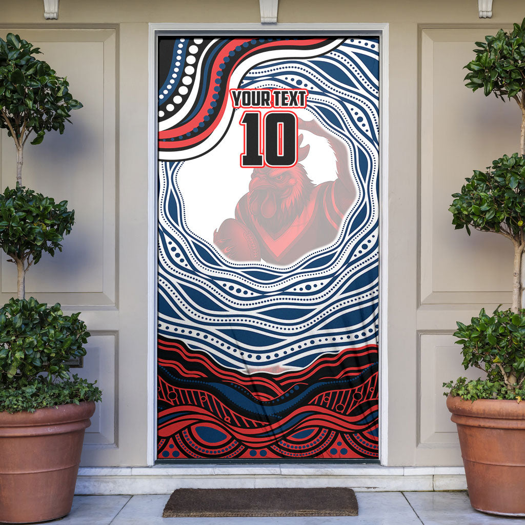 Personalized Sydney Roosters Door Cover Aboriginal Dot Art - Dreamtime Rugby Mascot