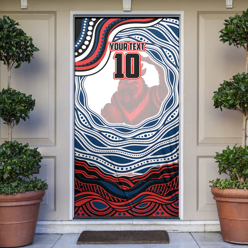 Personalized Sydney Roosters Door Cover Aboriginal Dot Art - Dreamtime Rugby Mascot