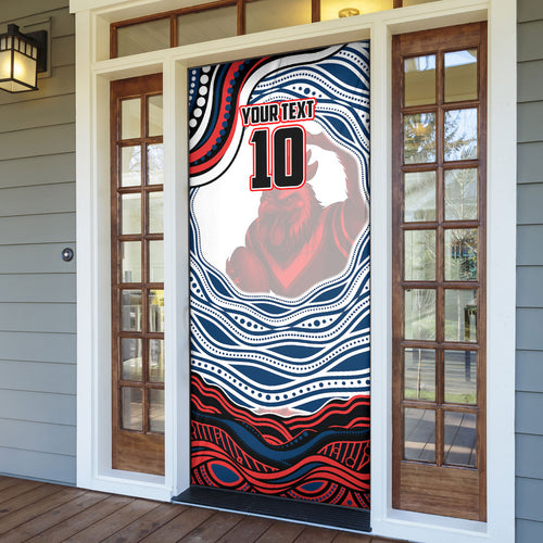 Personalized Sydney Roosters Door Cover Aboriginal Dot Art - Dreamtime Rugby Mascot