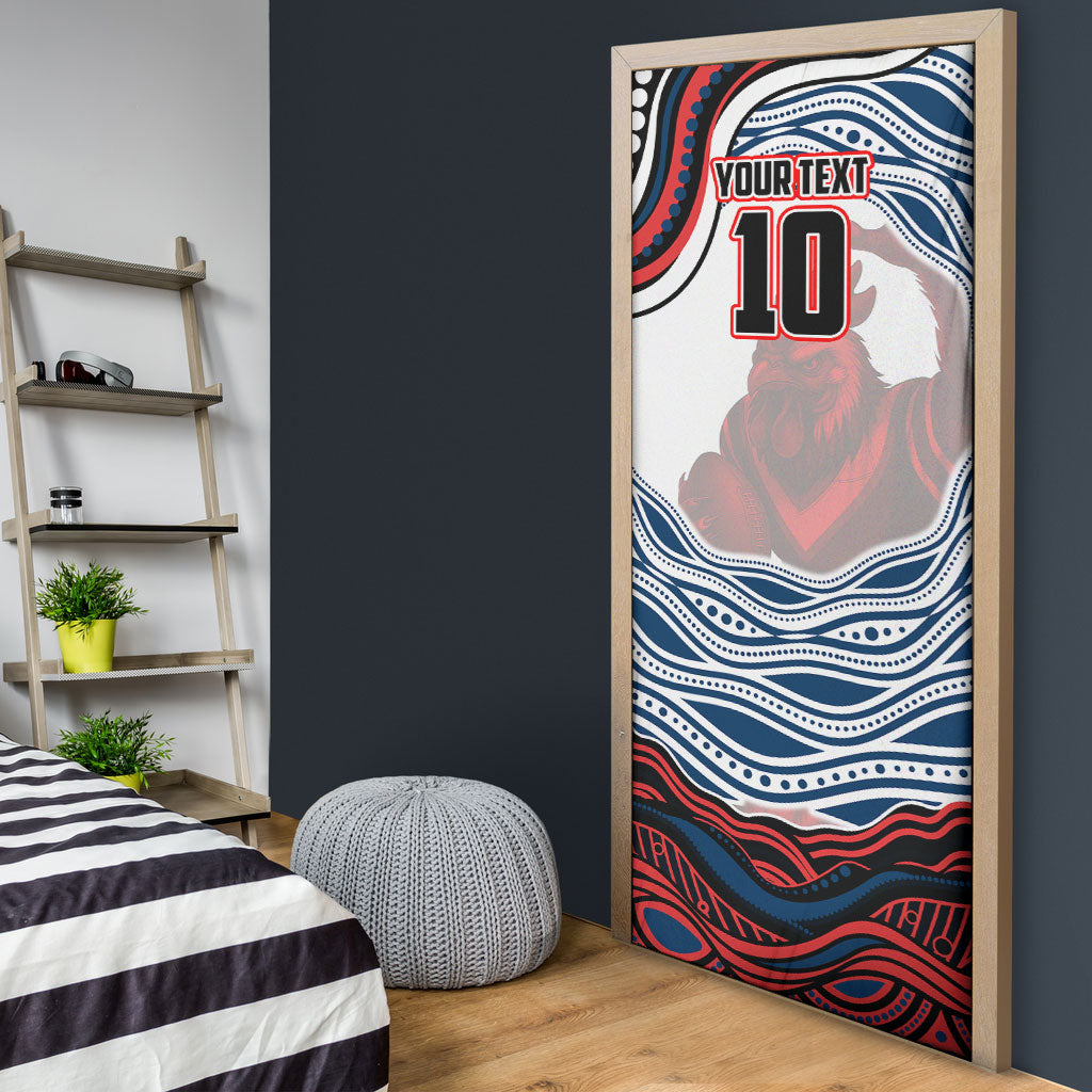 Personalized Sydney Roosters Door Cover Aboriginal Dot Art - Dreamtime Rugby Mascot