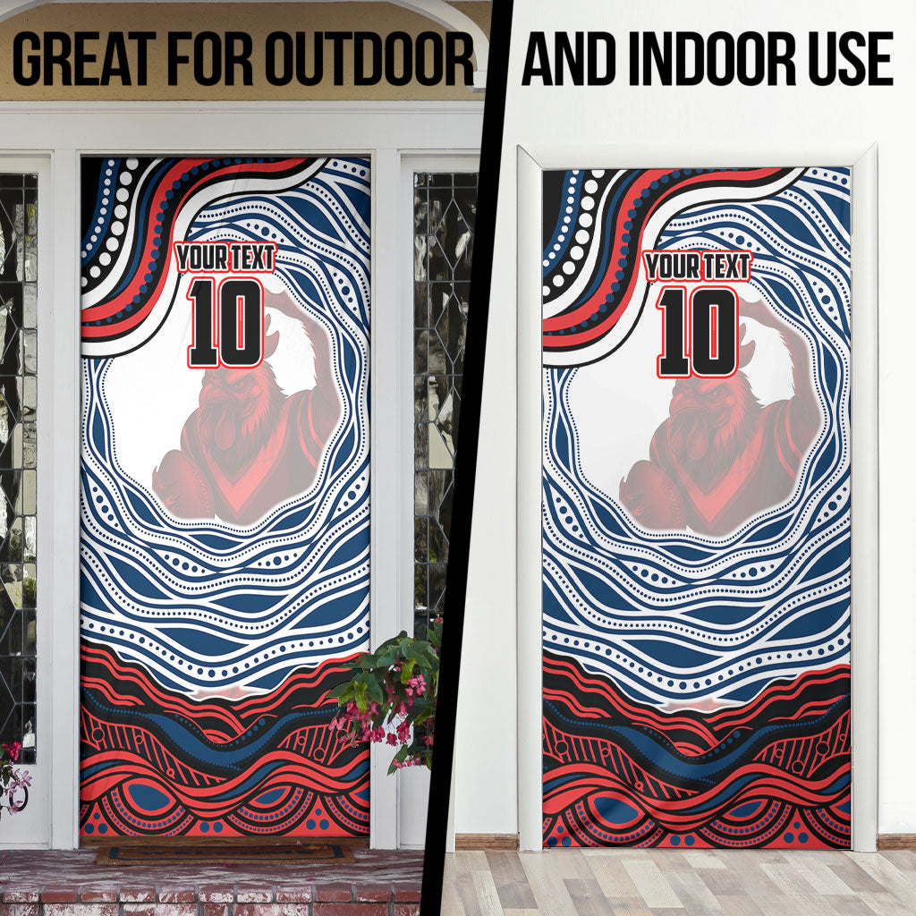 Personalized Sydney Roosters Door Cover Aboriginal Dot Art - Dreamtime Rugby Mascot