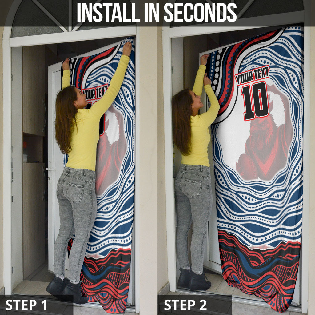 Personalized Sydney Roosters Door Cover Aboriginal Dot Art - Dreamtime Rugby Mascot