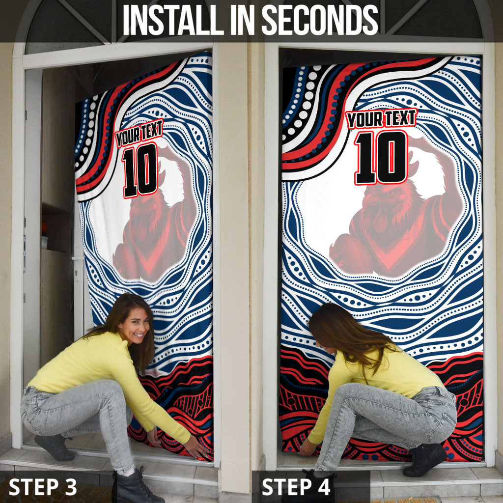 Personalized Sydney Roosters Door Cover Aboriginal Dot Art - Dreamtime Rugby Mascot