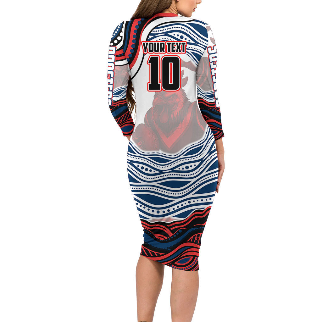 Personalized Sydney Roosters Family Matching Long Sleeve Bodycon Dress and Hawaiian Shirt Aboriginal Dot Art - Dreamtime Rugby Mascot