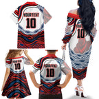 Personalized Sydney Roosters Family Matching Off The Shoulder Long Sleeve Dress and Hawaiian Shirt Aboriginal Dot Art - Dreamtime Rugby Mascot