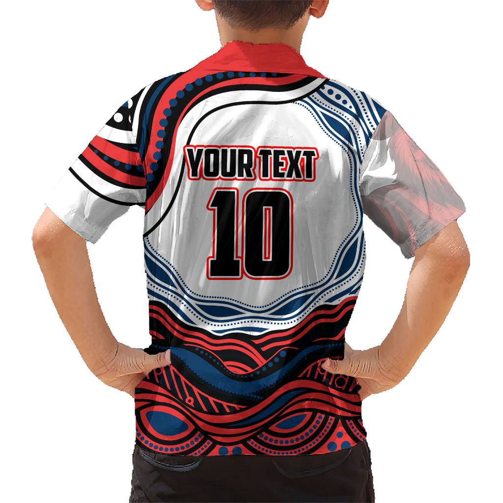 Personalized Sydney Roosters Family Matching Off Shoulder Maxi Dress and Hawaiian Shirt Aboriginal Dot Art - Dreamtime Rugby Mascot