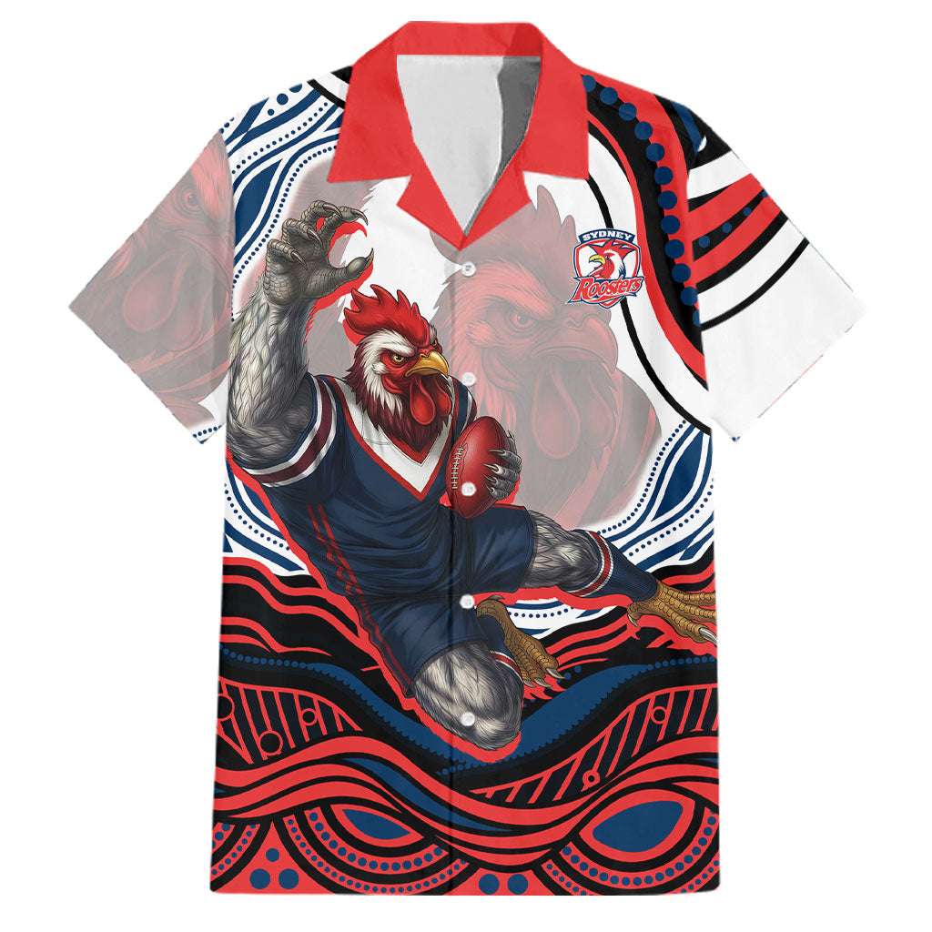 Personalized Sydney Roosters Family Matching Off Shoulder Maxi Dress and Hawaiian Shirt Aboriginal Dot Art - Dreamtime Rugby Mascot