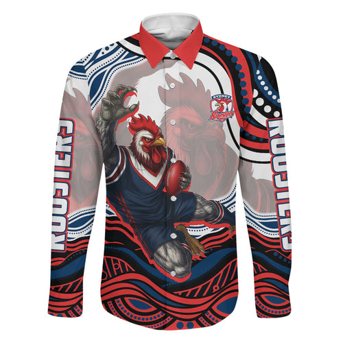 Personalized Sydney Roosters Family Matching Off Shoulder Maxi Dress and Hawaiian Shirt Aboriginal Dot Art - Dreamtime Rugby Mascot