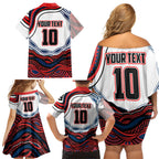 Personalized Sydney Roosters Family Matching Off Shoulder Short Dress and Hawaiian Shirt Aboriginal Dot Art - Dreamtime Rugby Mascot