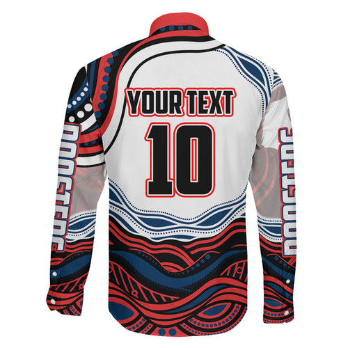 Personalized Sydney Roosters Family Matching Off Shoulder Short Dress and Hawaiian Shirt Aboriginal Dot Art - Dreamtime Rugby Mascot