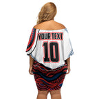 Personalized Sydney Roosters Family Matching Off Shoulder Short Dress and Hawaiian Shirt Aboriginal Dot Art - Dreamtime Rugby Mascot