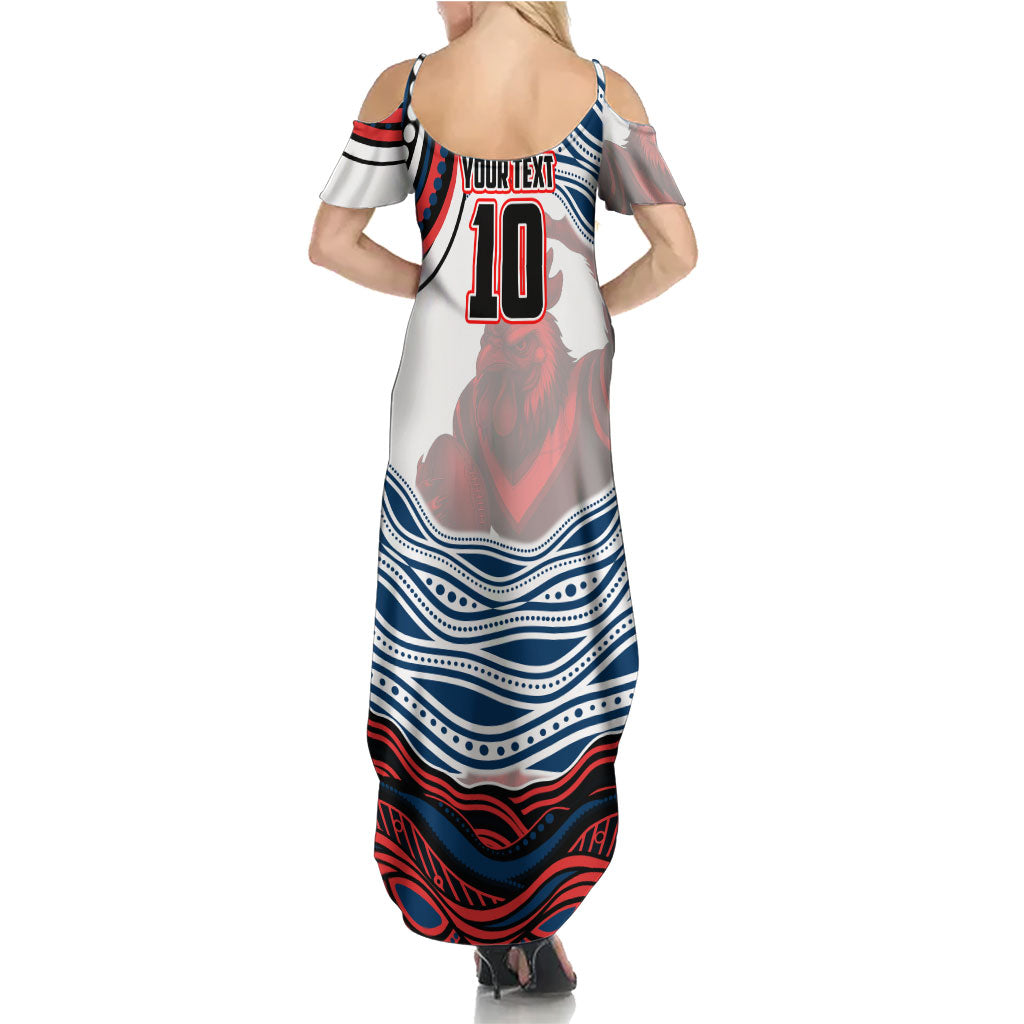 Personalized Sydney Roosters Family Matching Summer Maxi Dress and Hawaiian Shirt Aboriginal Dot Art - Dreamtime Rugby Mascot