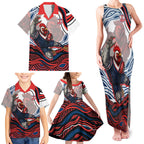 Personalized Sydney Roosters Family Matching Tank Maxi Dress and Hawaiian Shirt Aboriginal Dot Art - Dreamtime Rugby Mascot