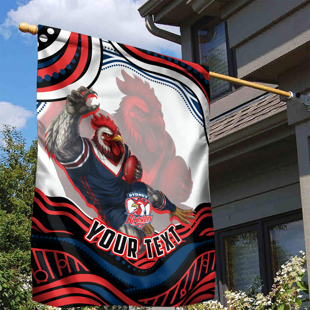 Personalized Sydney Roosters Garden Flag Aboriginal Dot Art - Dreamtime Rugby Mascot
