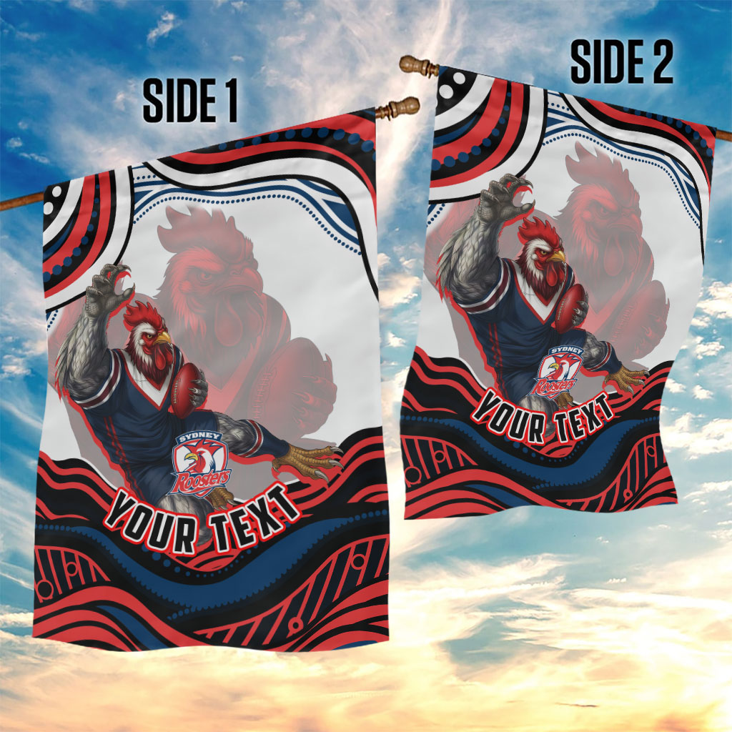 Personalized Sydney Roosters Garden Flag Aboriginal Dot Art - Dreamtime Rugby Mascot