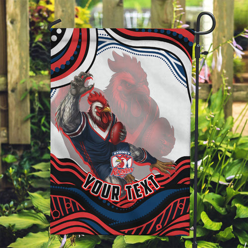 Personalized Sydney Roosters Garden Flag Aboriginal Dot Art - Dreamtime Rugby Mascot