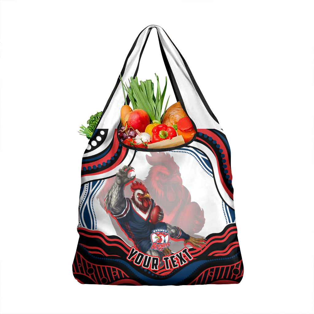 Personalized Sydney Roosters Grocery Bag Aboriginal Dot Art - Dreamtime Rugby Mascot
