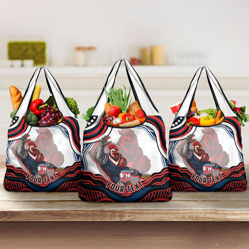 Personalized Sydney Roosters Grocery Bag Aboriginal Dot Art - Dreamtime Rugby Mascot