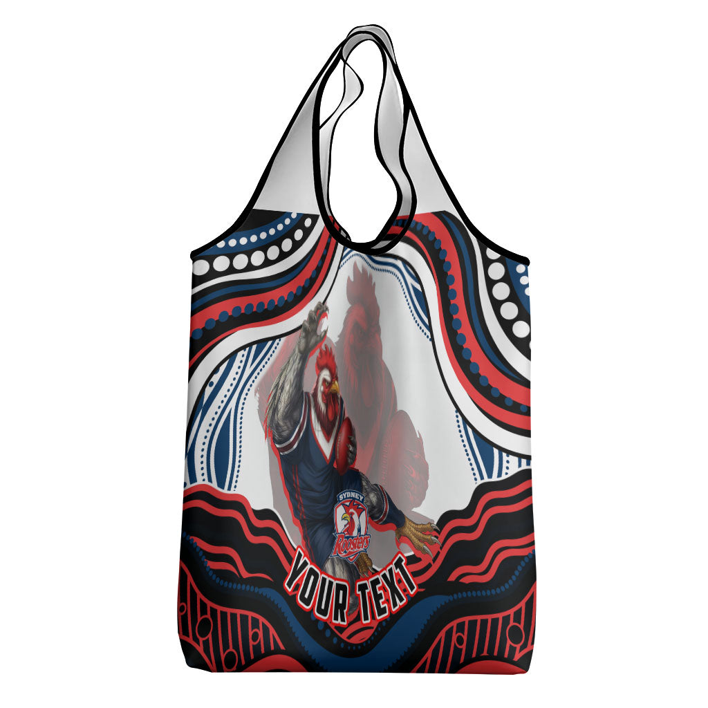 Personalized Sydney Roosters Grocery Bag Aboriginal Dot Art - Dreamtime Rugby Mascot