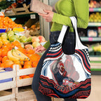 Personalized Sydney Roosters Grocery Bag Aboriginal Dot Art - Dreamtime Rugby Mascot