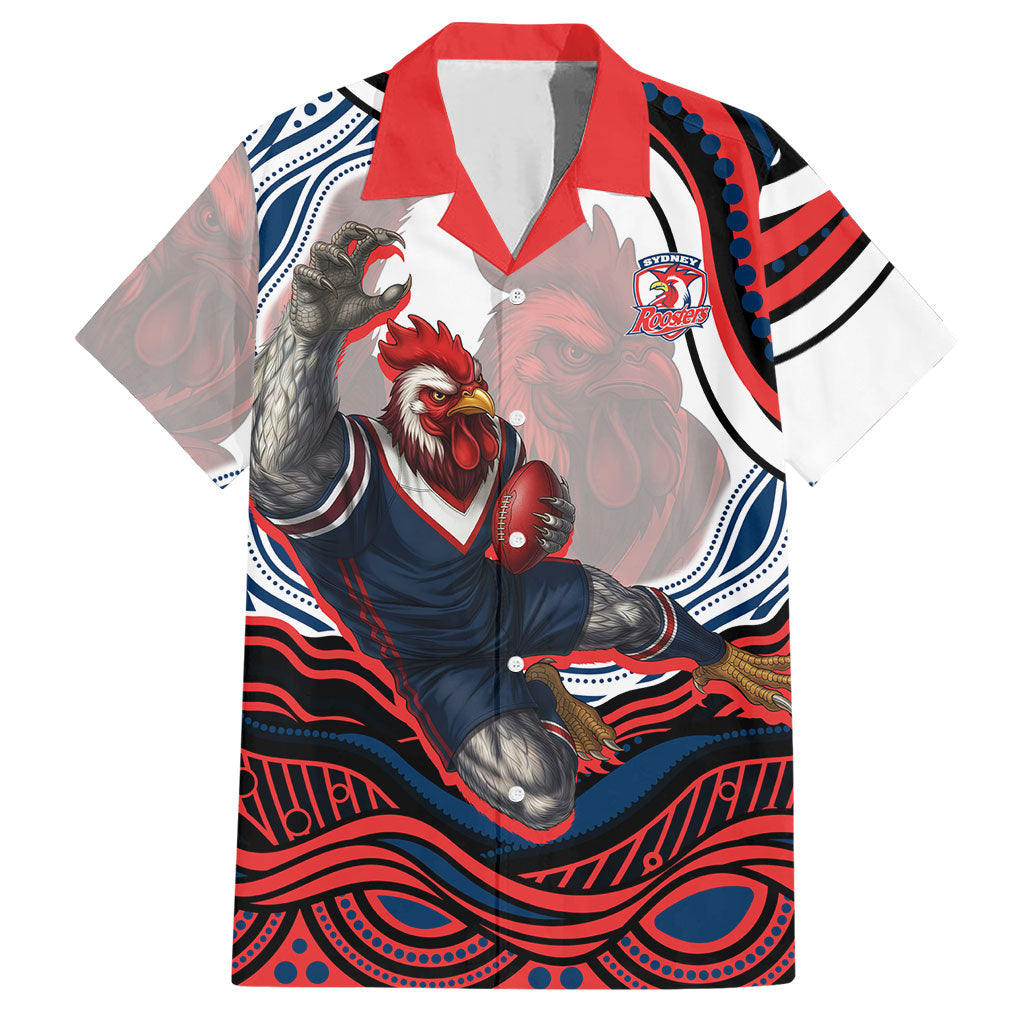 Personalized Sydney Roosters Hawaiian Shirt Aboriginal Dot Art - Dreamtime Rugby Mascot