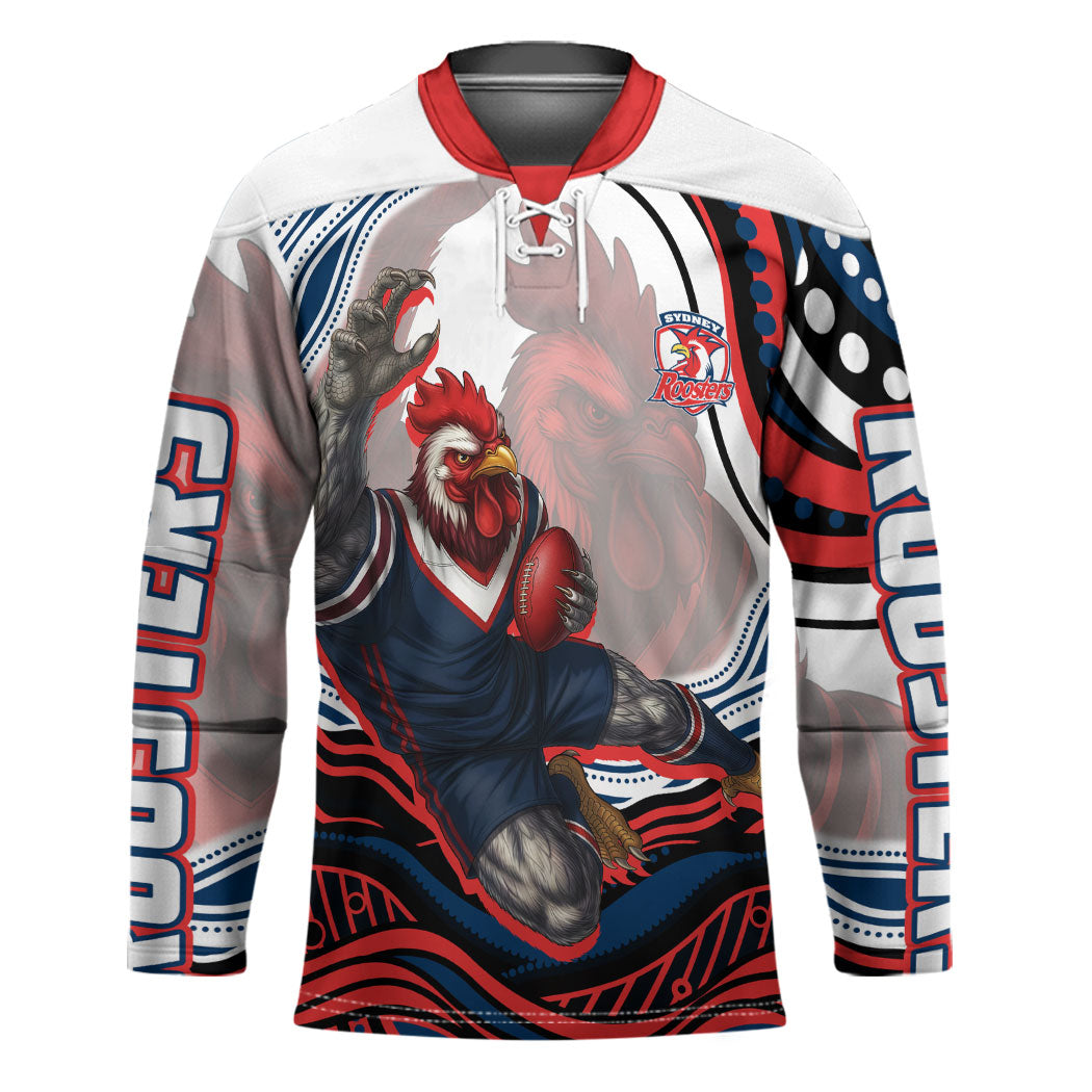 Personalized Sydney Roosters Hockey Jersey Aboriginal Dot Art - Dreamtime Rugby Mascot