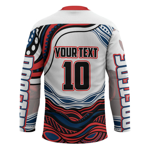 Personalized Sydney Roosters Hockey Jersey Aboriginal Dot Art - Dreamtime Rugby Mascot
