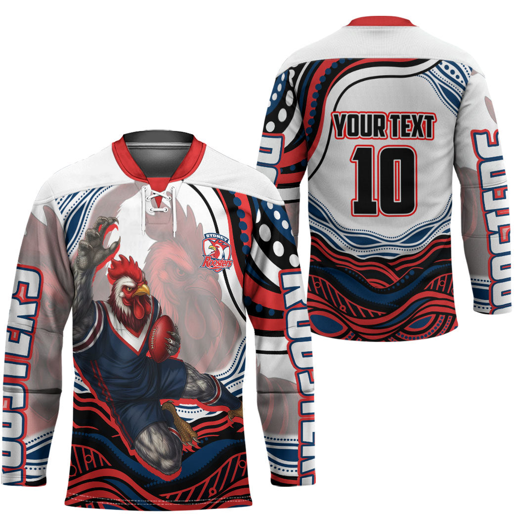 Personalized Sydney Roosters Hockey Jersey Aboriginal Dot Art - Dreamtime Rugby Mascot