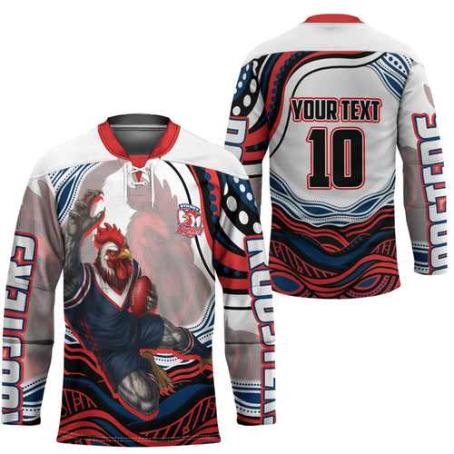 Personalized Sydney Roosters Hockey Jersey Aboriginal Dot Art - Dreamtime Rugby Mascot