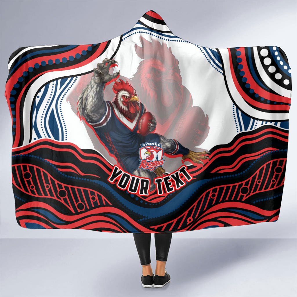 Personalized Sydney Roosters Hooded Blanket Aboriginal Dot Art - Dreamtime Rugby Mascot