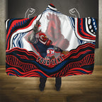 Personalized Sydney Roosters Hooded Blanket Aboriginal Dot Art - Dreamtime Rugby Mascot