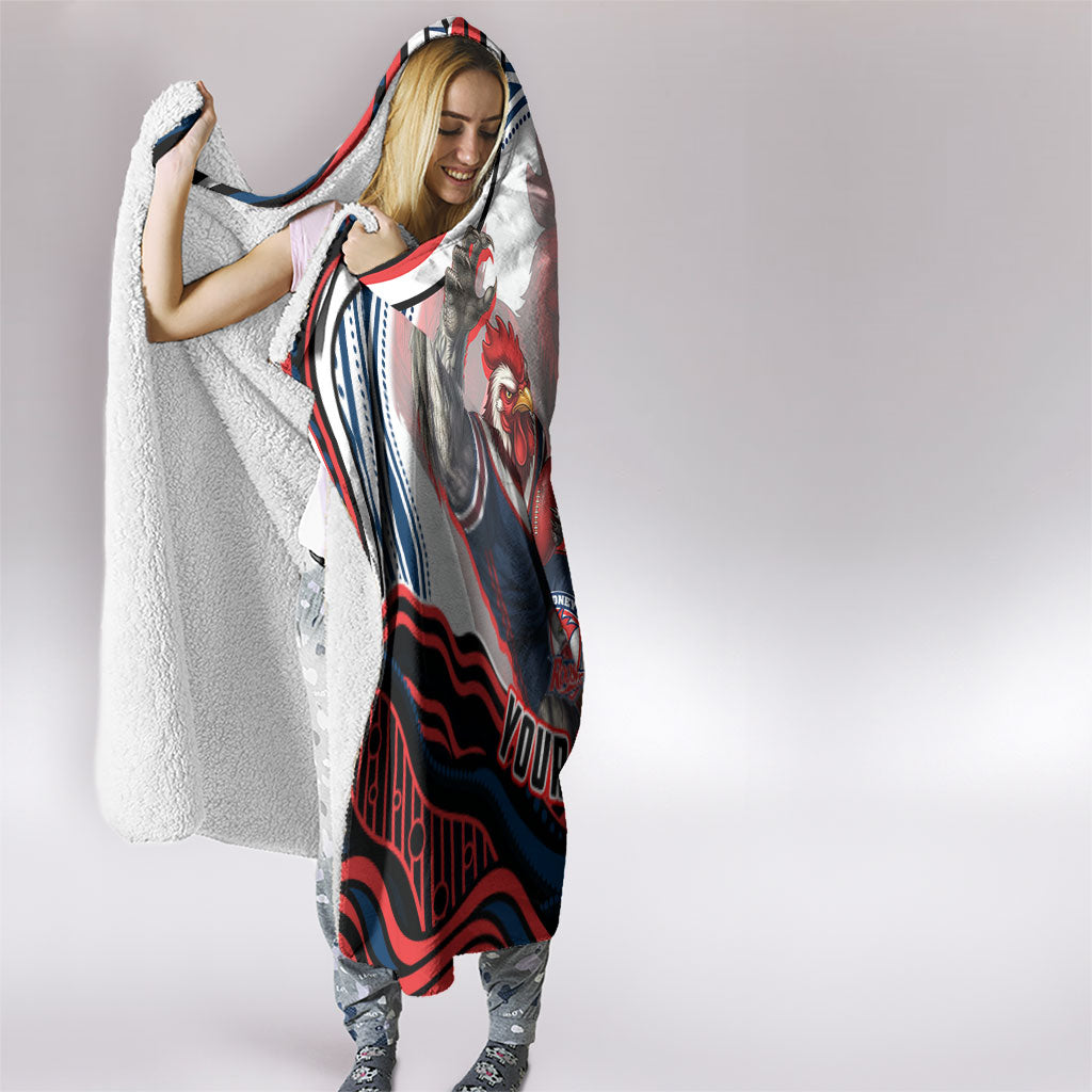 Personalized Sydney Roosters Hooded Blanket Aboriginal Dot Art - Dreamtime Rugby Mascot