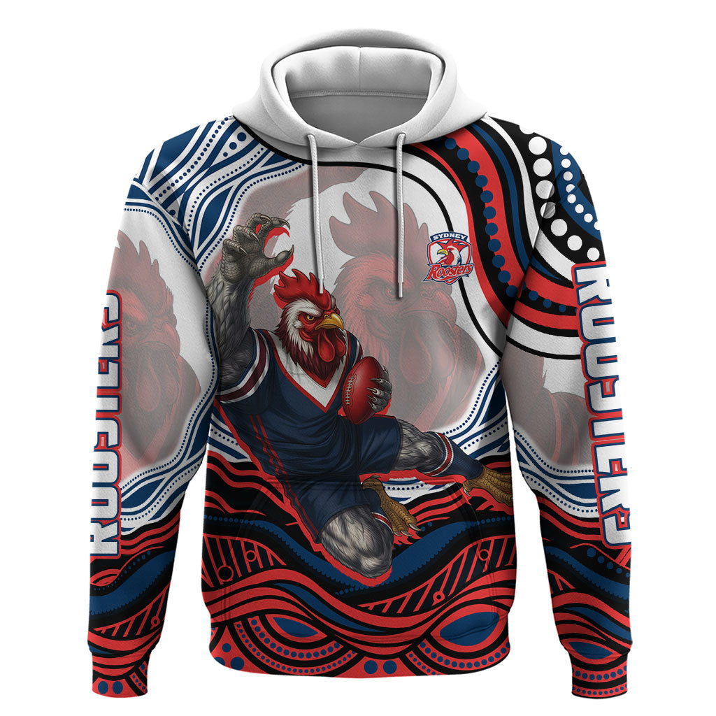 Personalized Sydney Roosters Hoodie Aboriginal Dot Art - Dreamtime Rugby Mascot