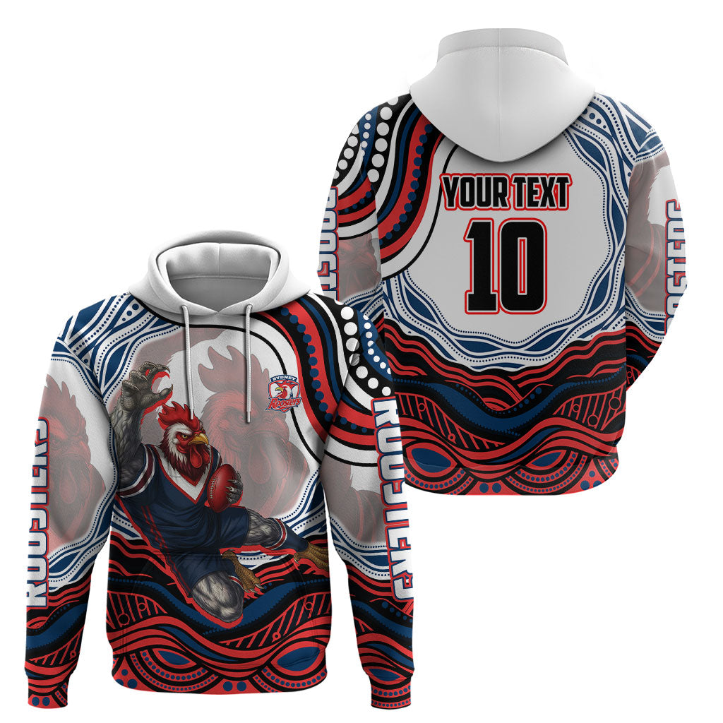 Personalized Sydney Roosters Hoodie Aboriginal Dot Art - Dreamtime Rugby Mascot