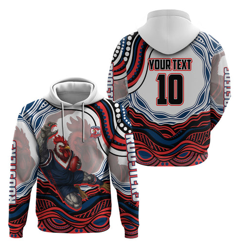 Personalized Sydney Roosters Hoodie Aboriginal Dot Art - Dreamtime Rugby Mascot