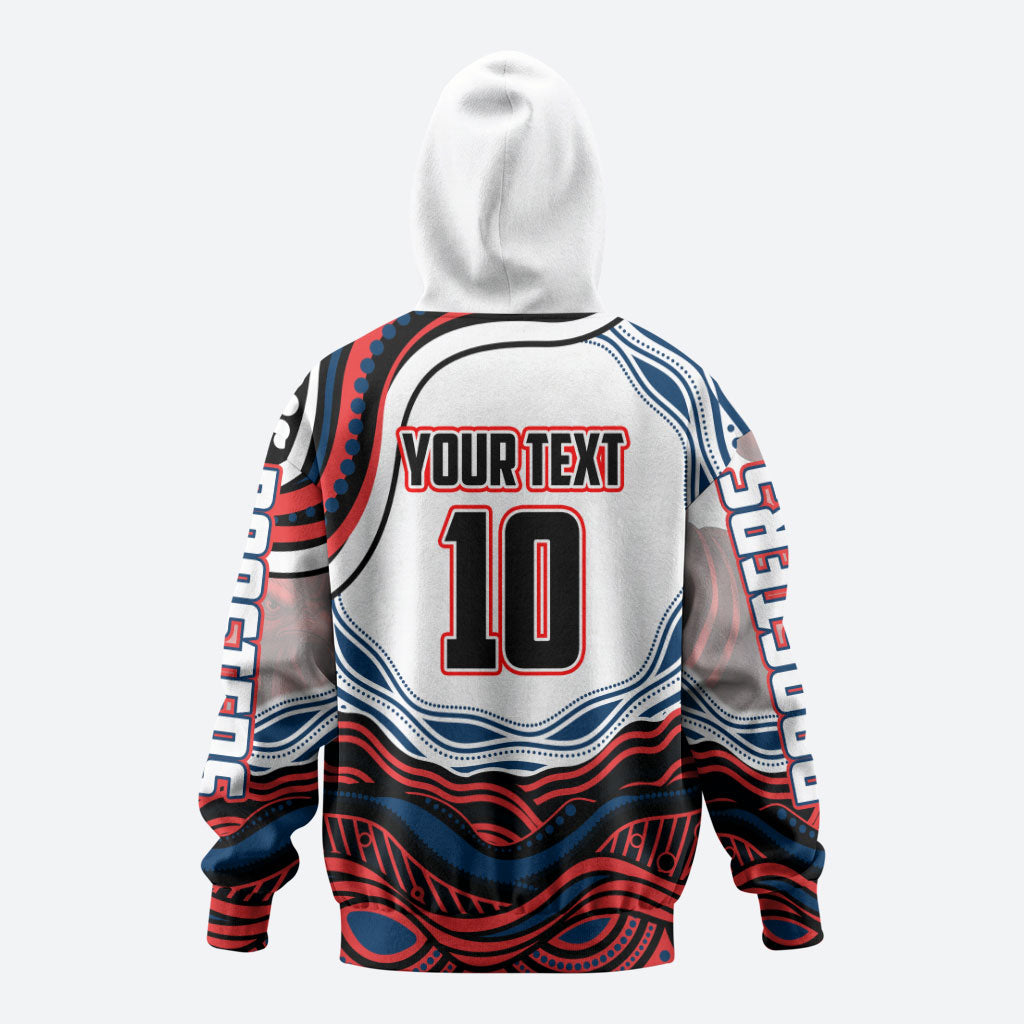 Personalized Sydney Roosters Hoodie Aboriginal Dot Art - Dreamtime Rugby Mascot
