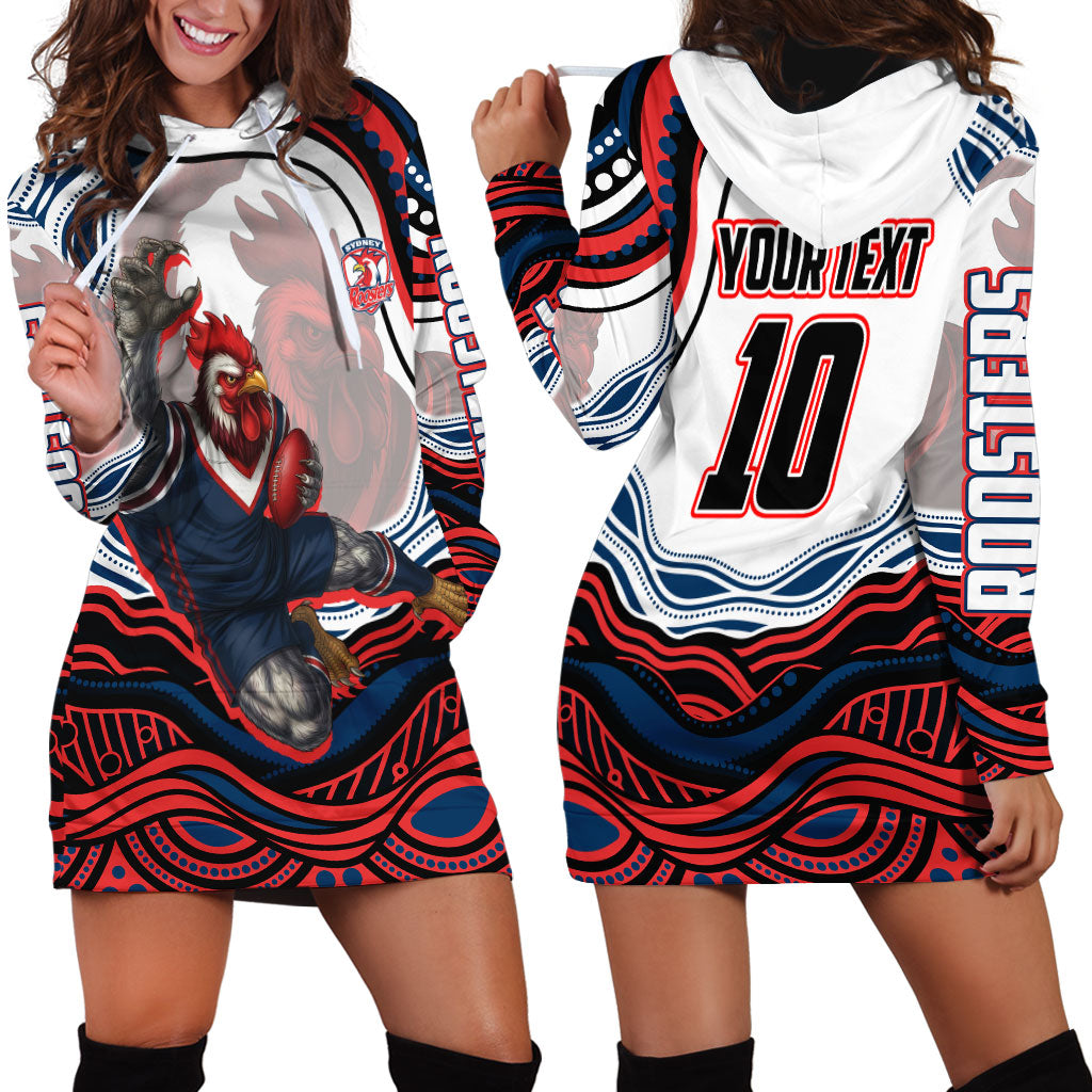 Personalized Sydney Roosters Hoodie Dress Aboriginal Dot Art - Dreamtime Rugby Mascot