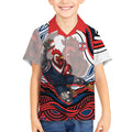 Personalized Sydney Roosters Kid Hawaiian Shirt Aboriginal Dot Art - Dreamtime Rugby Mascot