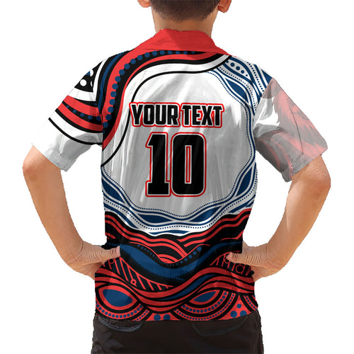 Personalized Sydney Roosters Kid Hawaiian Shirt Aboriginal Dot Art - Dreamtime Rugby Mascot