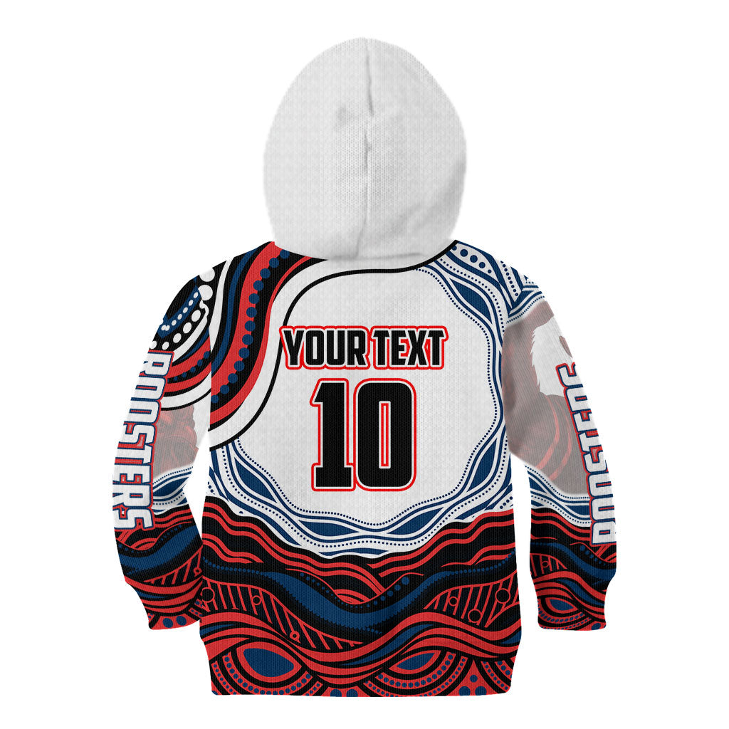 Personalized Sydney Roosters Kid Hoodie Aboriginal Dot Art - Dreamtime Rugby Mascot