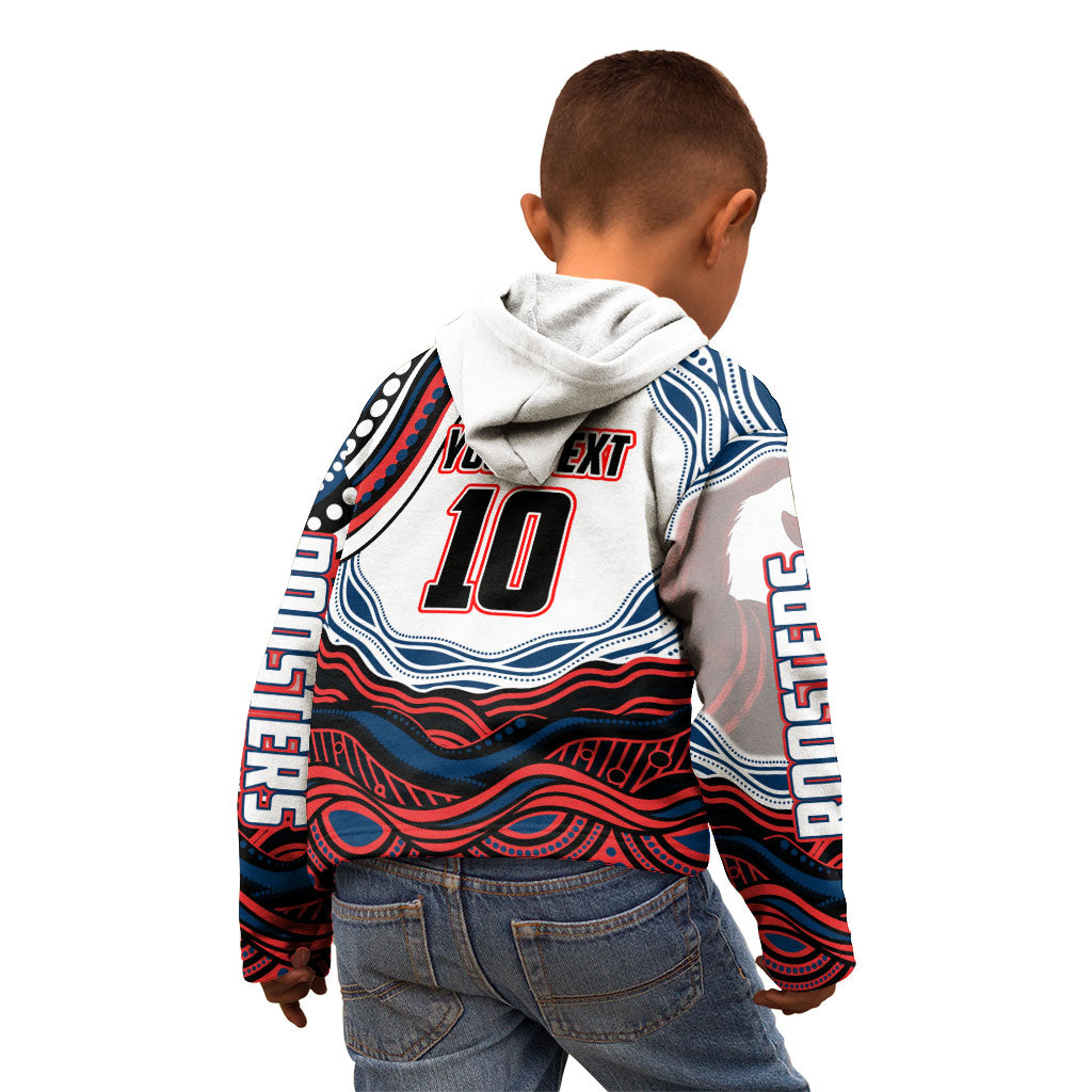 Personalized Sydney Roosters Kid Hoodie Aboriginal Dot Art - Dreamtime Rugby Mascot